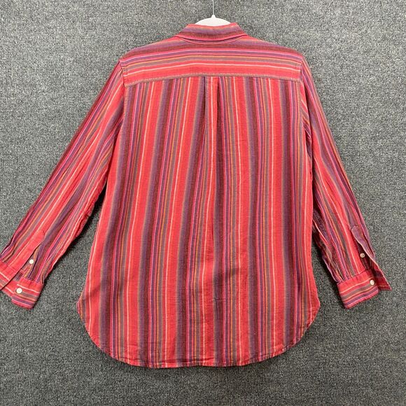 Chaps Blouse Top Womens M Pink Striped Linen Cotton Button Up Lagenlook Coastal - Picture 3 of 9